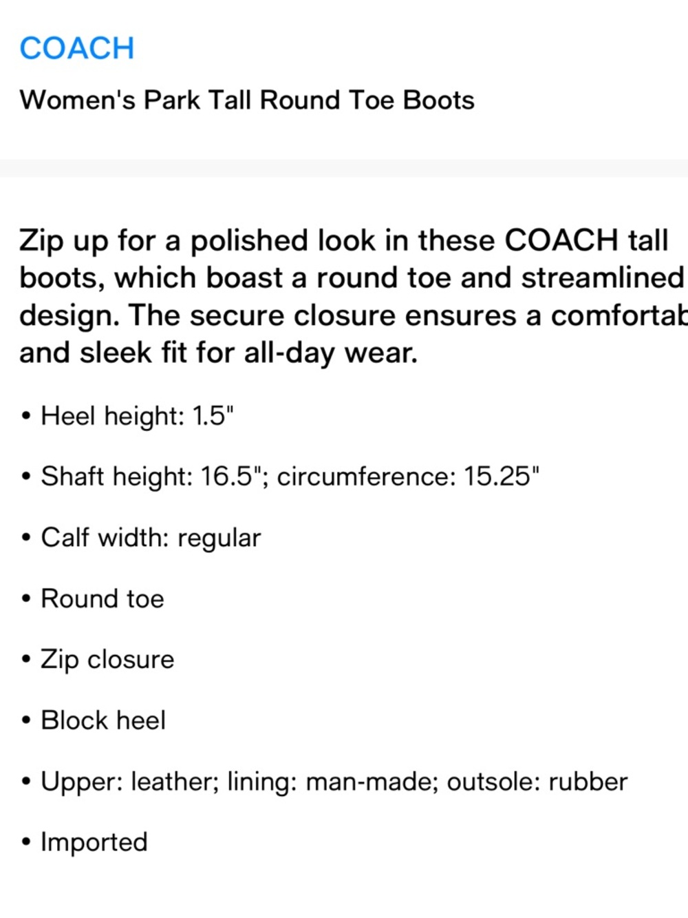 COACH Women's Park Tall Round Toe Boots - Picture 15 of 16